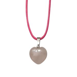 Pink Rose Quartz Spiritual Healing‎ Heart Pendant Necklace with Pink Waxed Cord